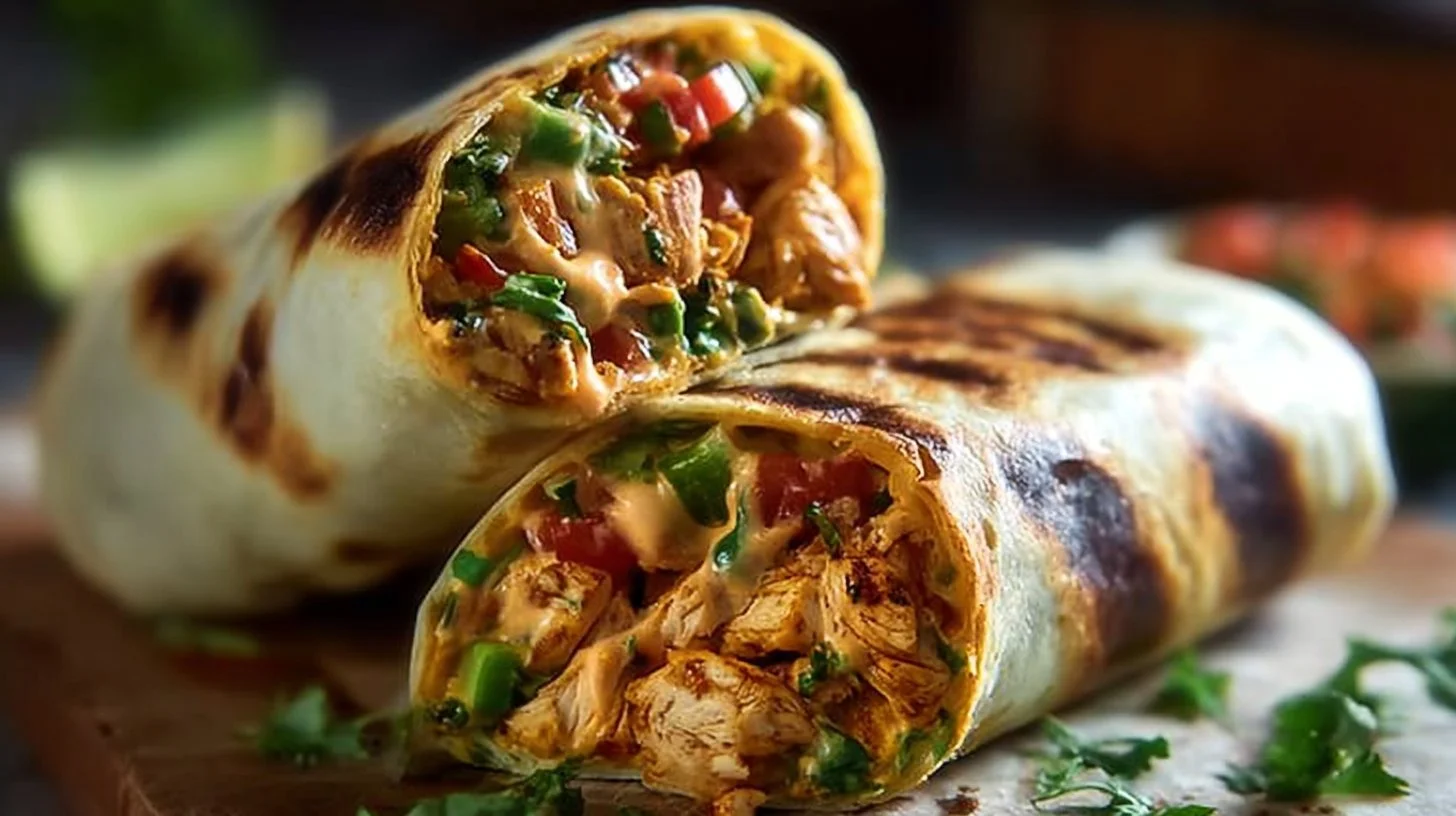 Chipotle Ranch Grilled Chicken Burrito filled with grilled chicken and ranch dressing