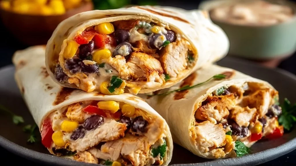 Chipotle style southwest chicken wraps with fresh ingredients and vibrant flavors