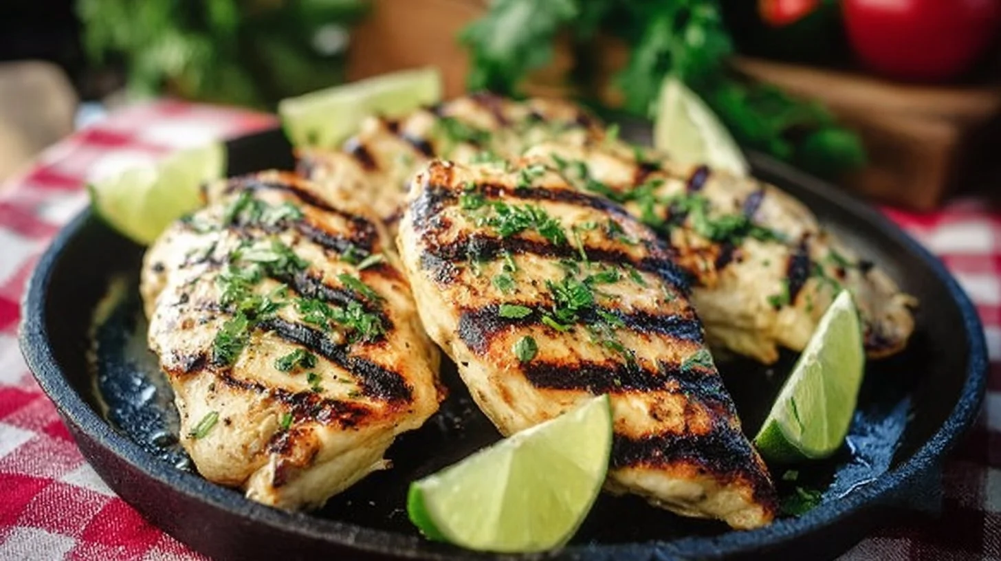 Cilantro lime marinated grilled chicken on a serving platter