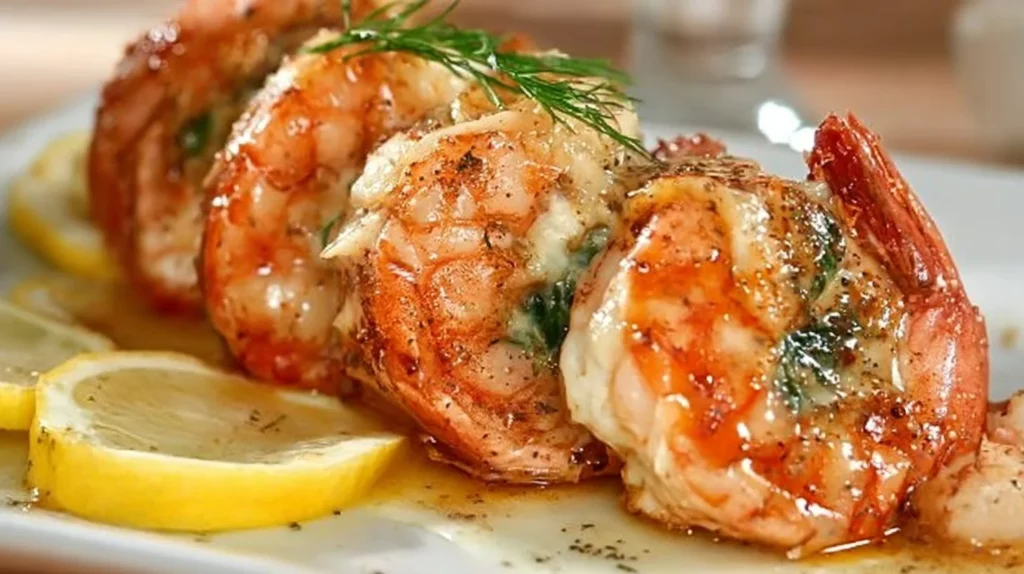 Delicious crab and shrimp stuffed salmon plated for a gourmet meal