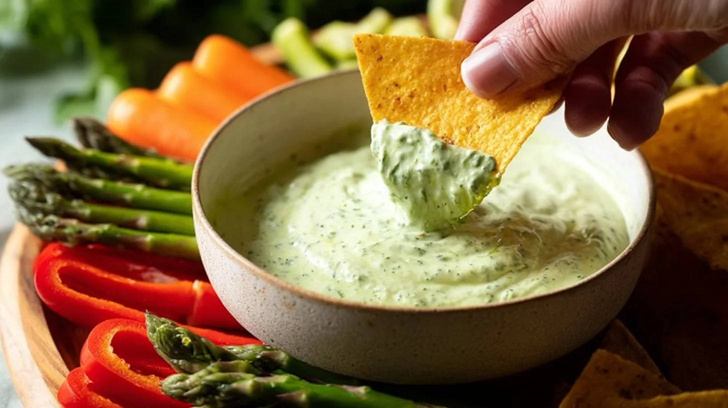 Creamy chimichurri sauce served in a bowl, garnished with fresh herbs.