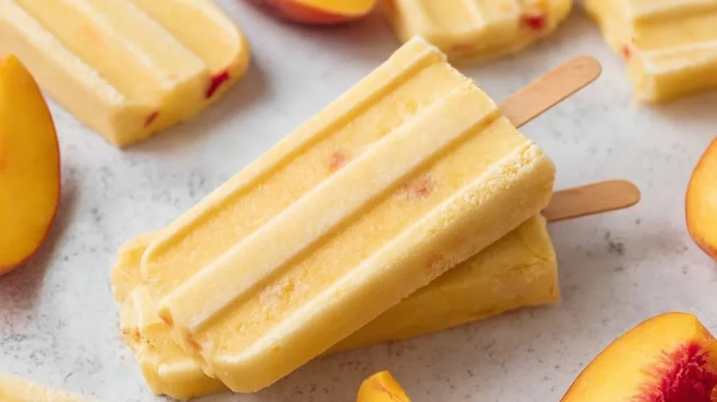 Creamy peach popsicles made with fresh peaches and yogurt