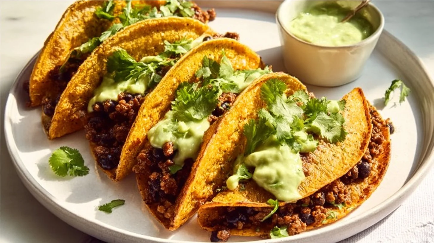 Crispy oven-baked ground turkey tacos ready to serve