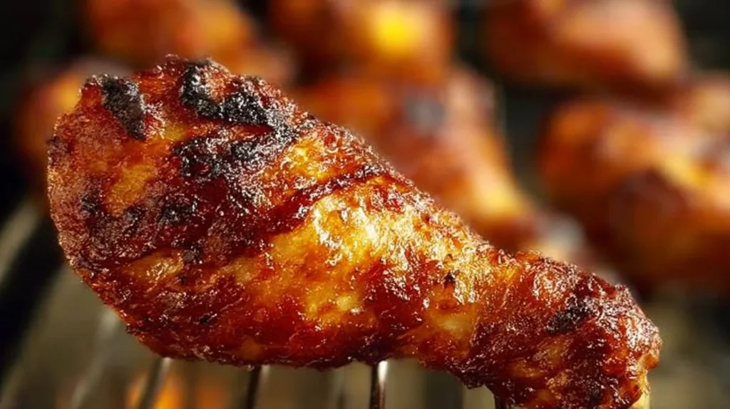 Delicious easy baked chicken drumsticks served on a plate with herbs