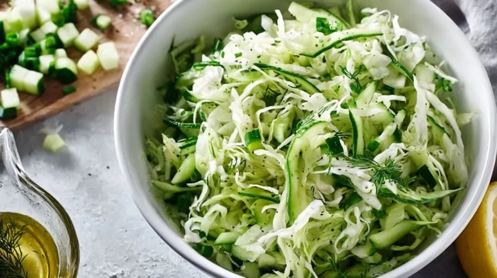 Easy green cabbage cucumber salad with fresh ingredients.