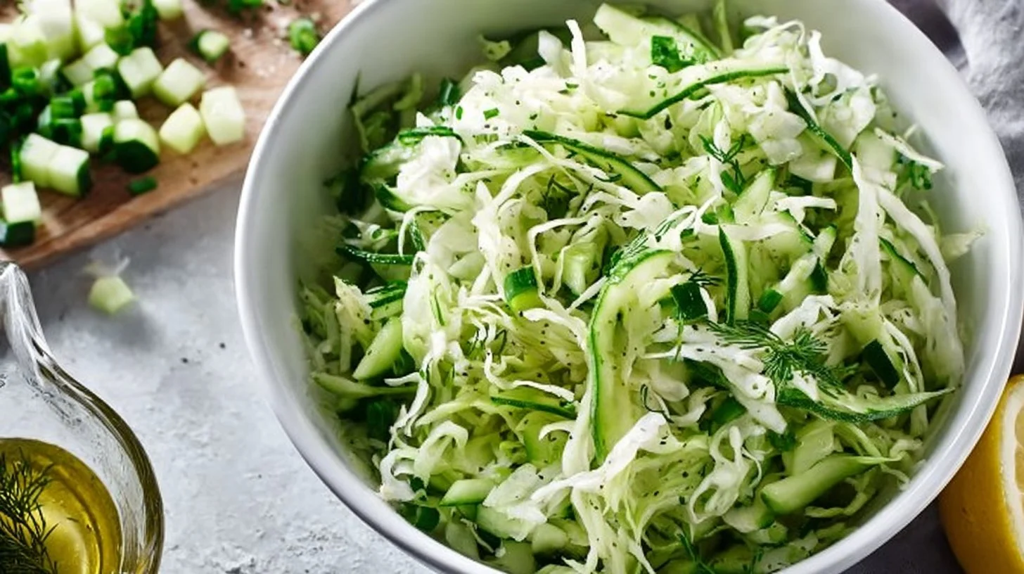 Easy green cabbage cucumber salad with fresh ingredients.