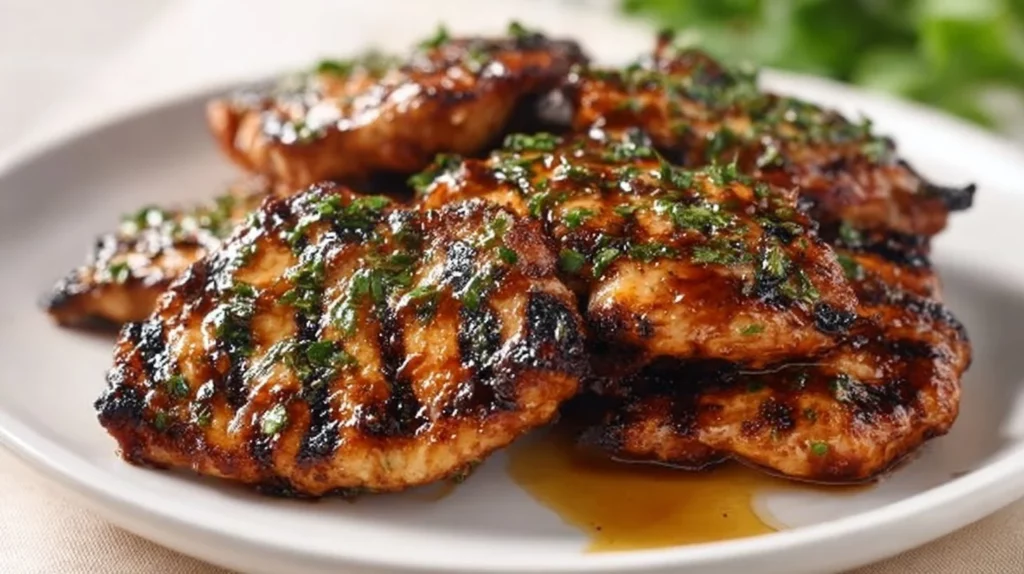 Delicious easy grilled chicken served with fresh herbs and lemon