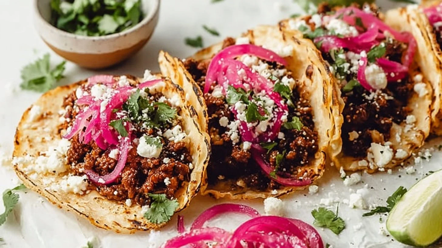 Delicious easy ground pork tacos served with fresh toppings
