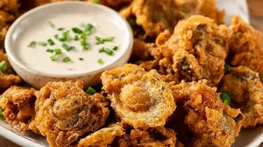 Crispy fried mushrooms served as a tasty appetizer