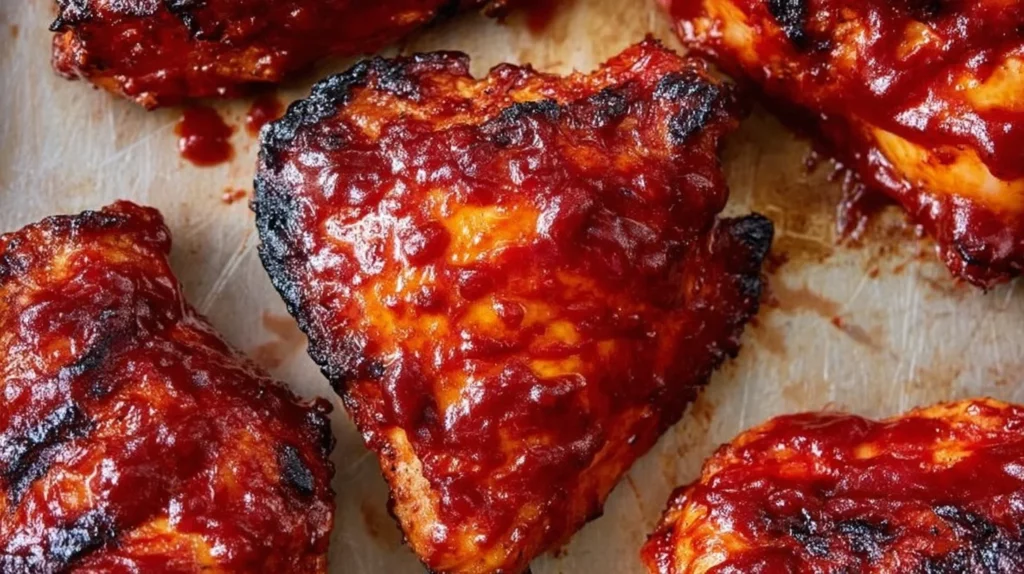 Juicy grilled BBQ chicken thighs with a smoky glaze