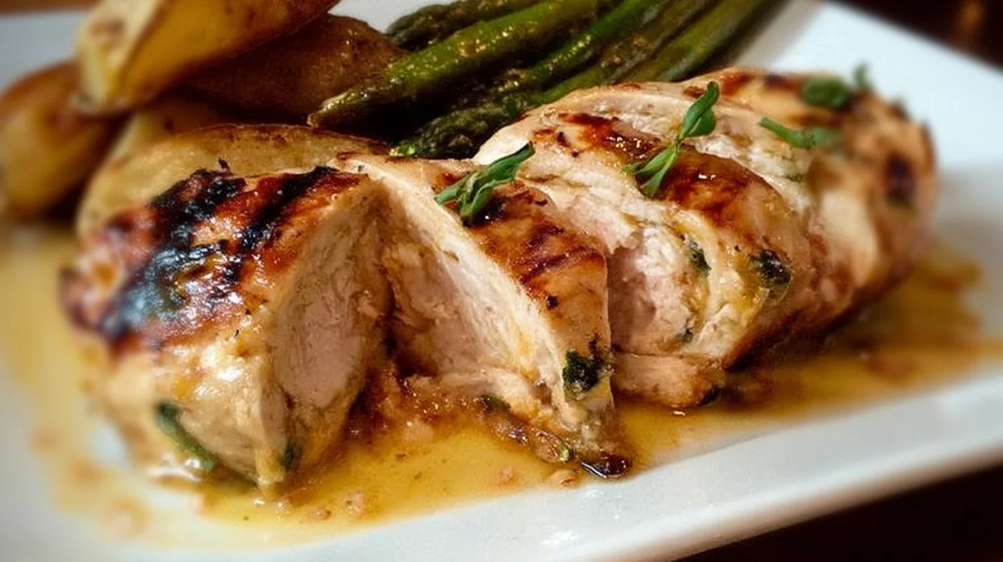 Delicious grilled chicken cordon bleu stuffed with ham and cheese