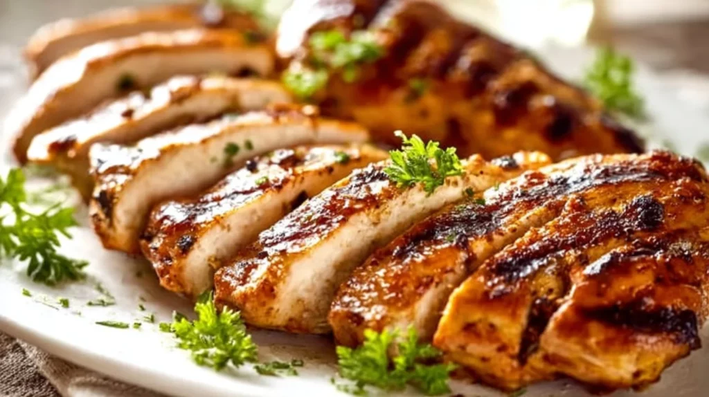 Delicious grilled chicken marinated with savory spices and herbs.