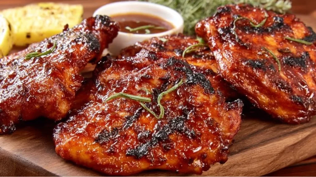 Grilled Kansas City BBQ Chicken on a barbecue grill with smoky seasoning