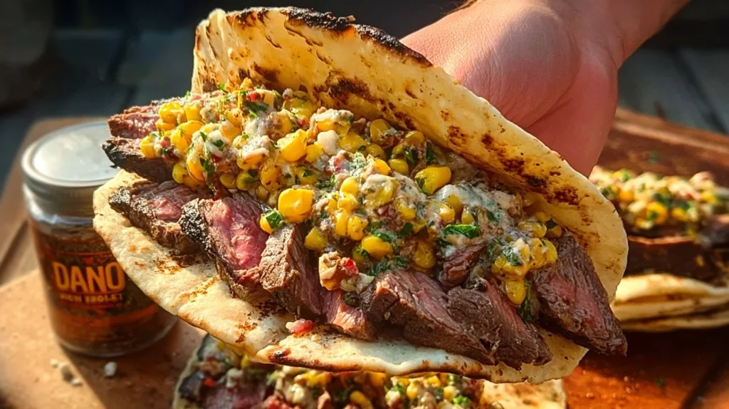 Grilled steak tacos served with corn tortillas and fresh toppings