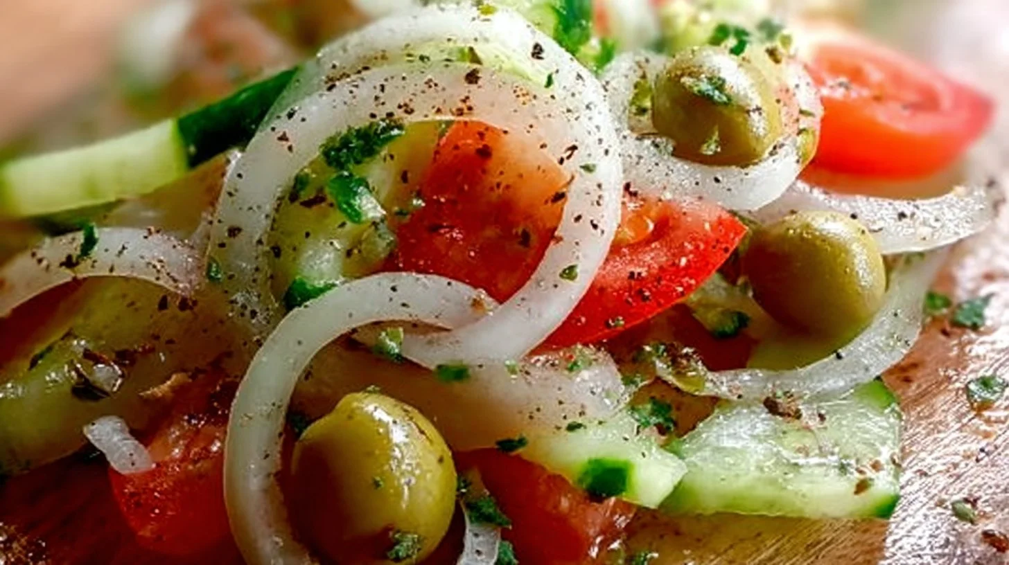 Italian cucumber salad with fresh ingredients and herbs