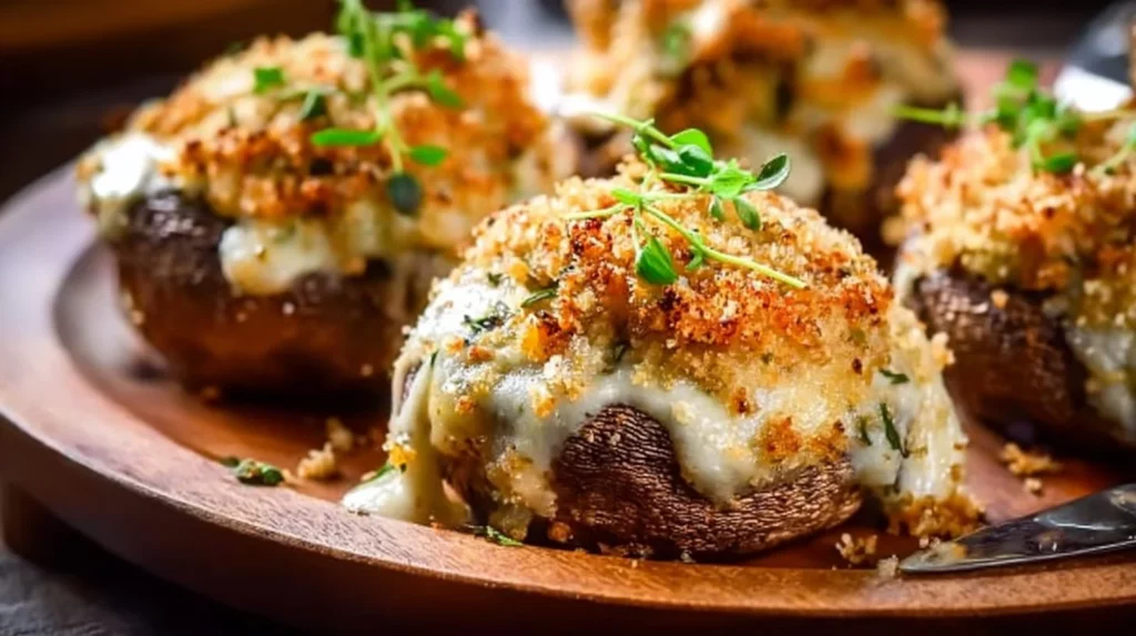 Longhorn stuffed mushrooms recipe featuring savory stuffing and flavorful herbs.