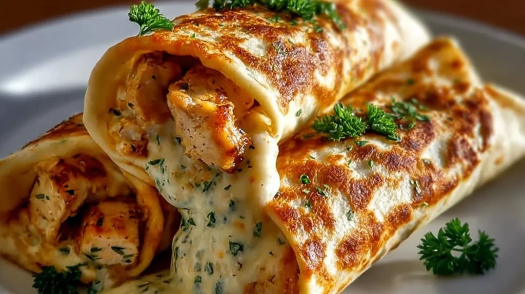 Low carb cheesy garlic chicken wraps served on a plate