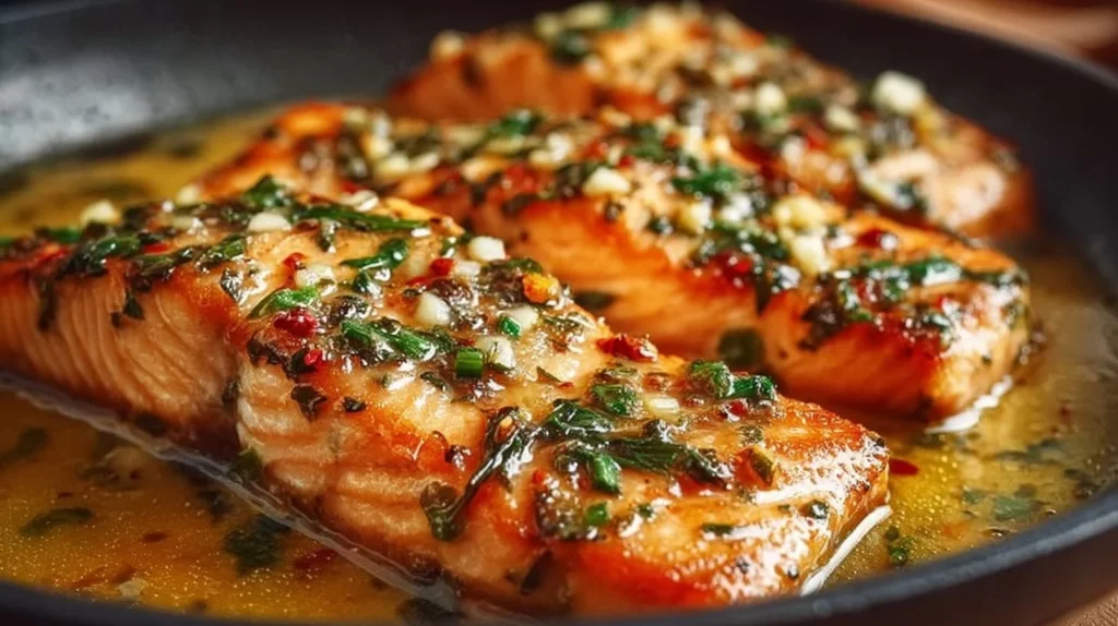 Delicious Marry Me Salmon served on a plate with herbs and lemon.