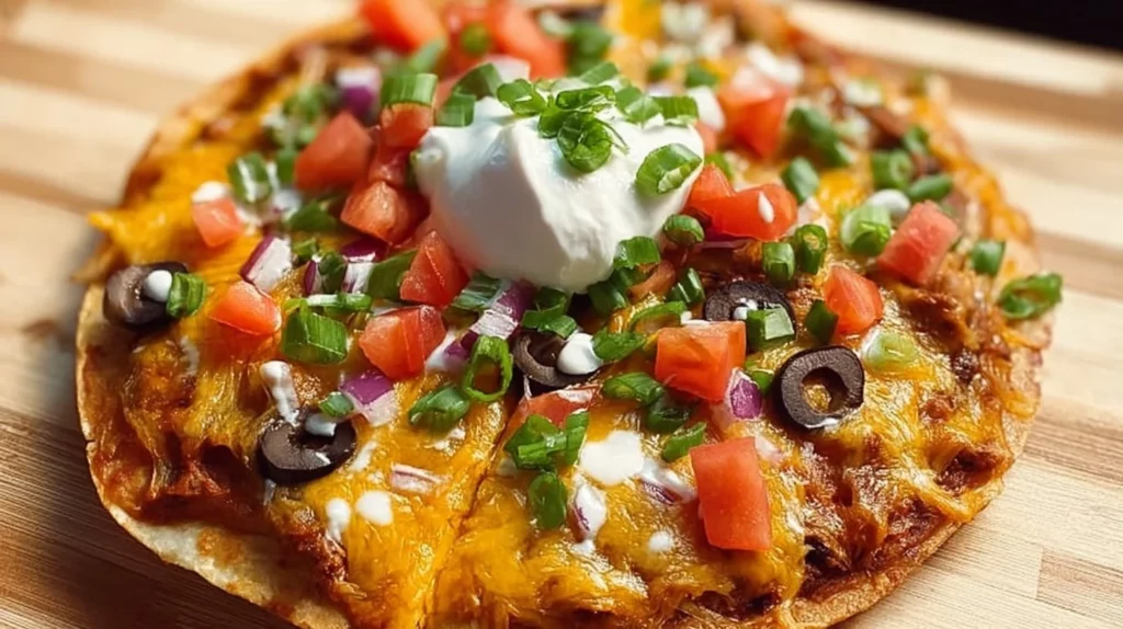 Delicious homemade Mexican Pizza inspired by Taco Bell's recipe