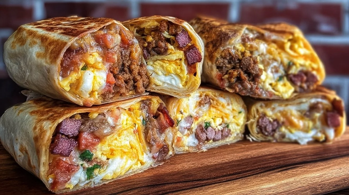 Delicious Monster Burrito filled with beans, meat, and fresh toppings.