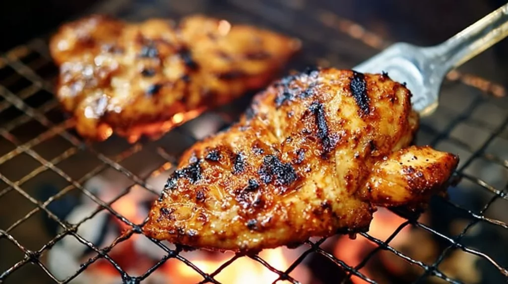 Juicy orange sriracha grilled chicken garnished with herbs