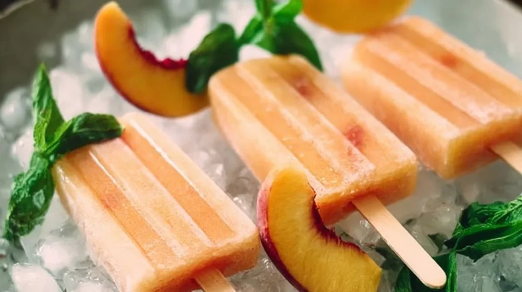 Delicious peaches and cream popsicles on a sunny backdrop