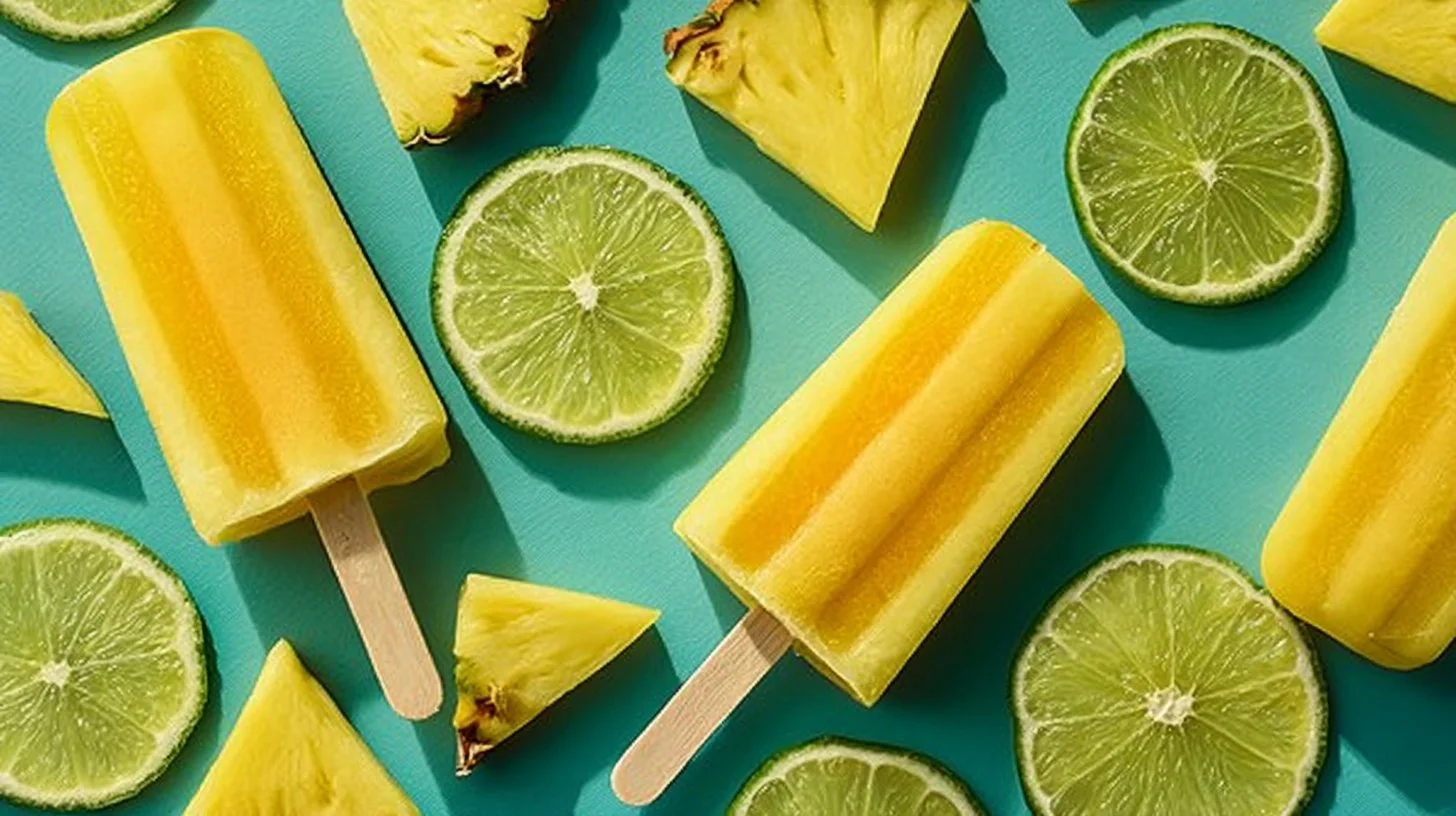 Homemade Pineapple Lime Pops served in a colorful outdoor setting
