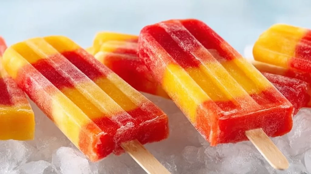 Homemade Raspberry Peach Popsicles with fresh fruit