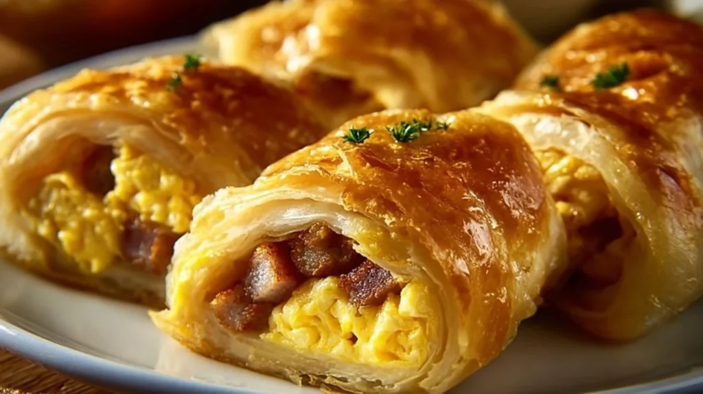 Delicious sausage, egg, and cheese breakfast roll-ups served on a plate