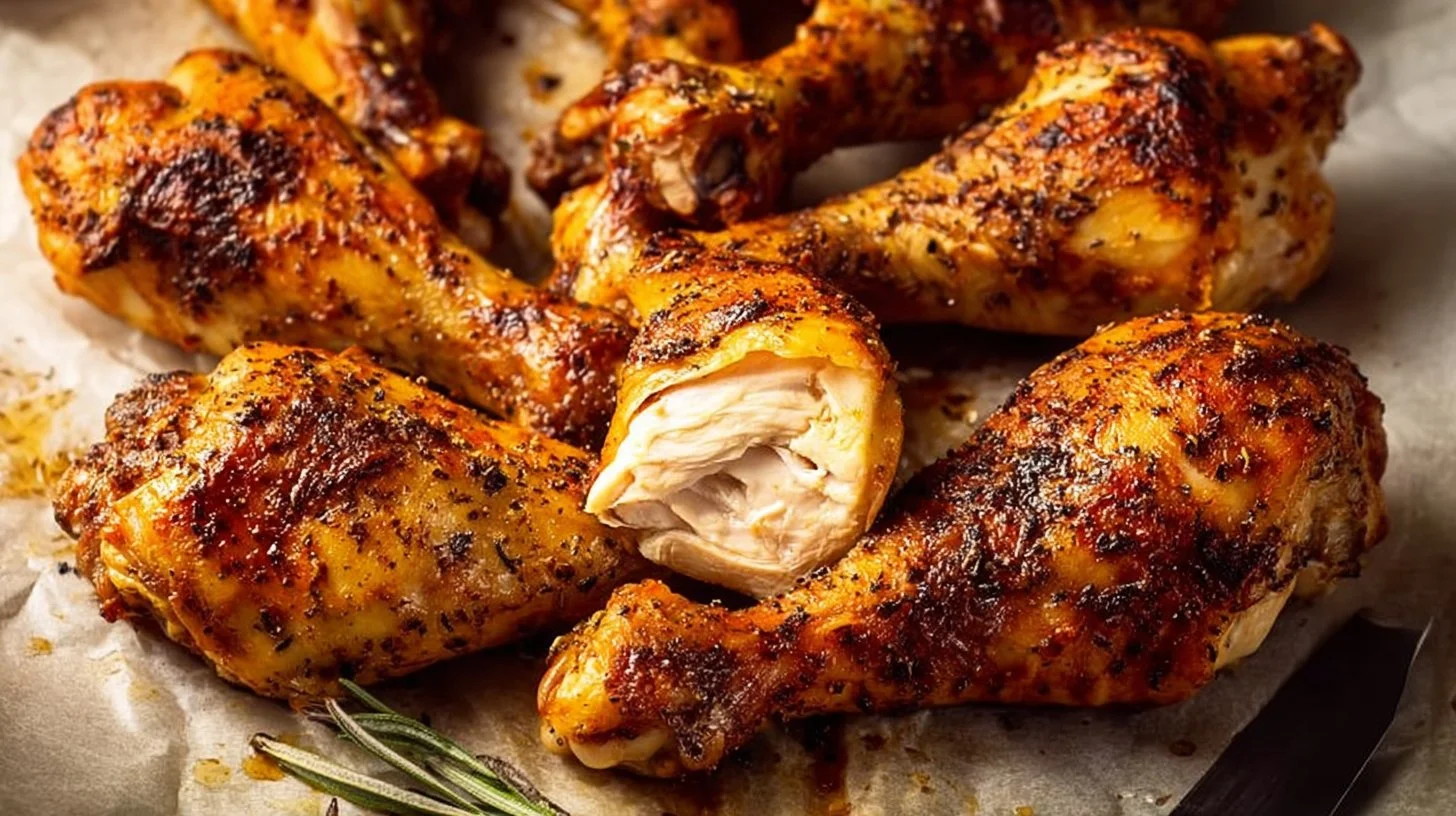 Seasoned crispy chicken drumsticks ready to be served for a delicious meal.