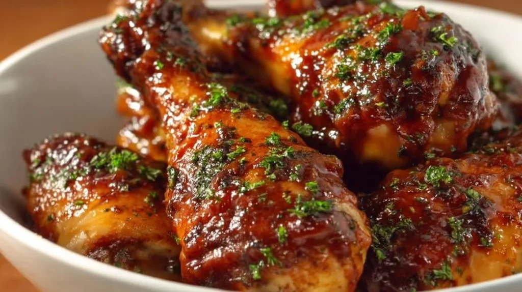 Slow Cooker Honey BBQ Chicken Drumsticks served on a plate