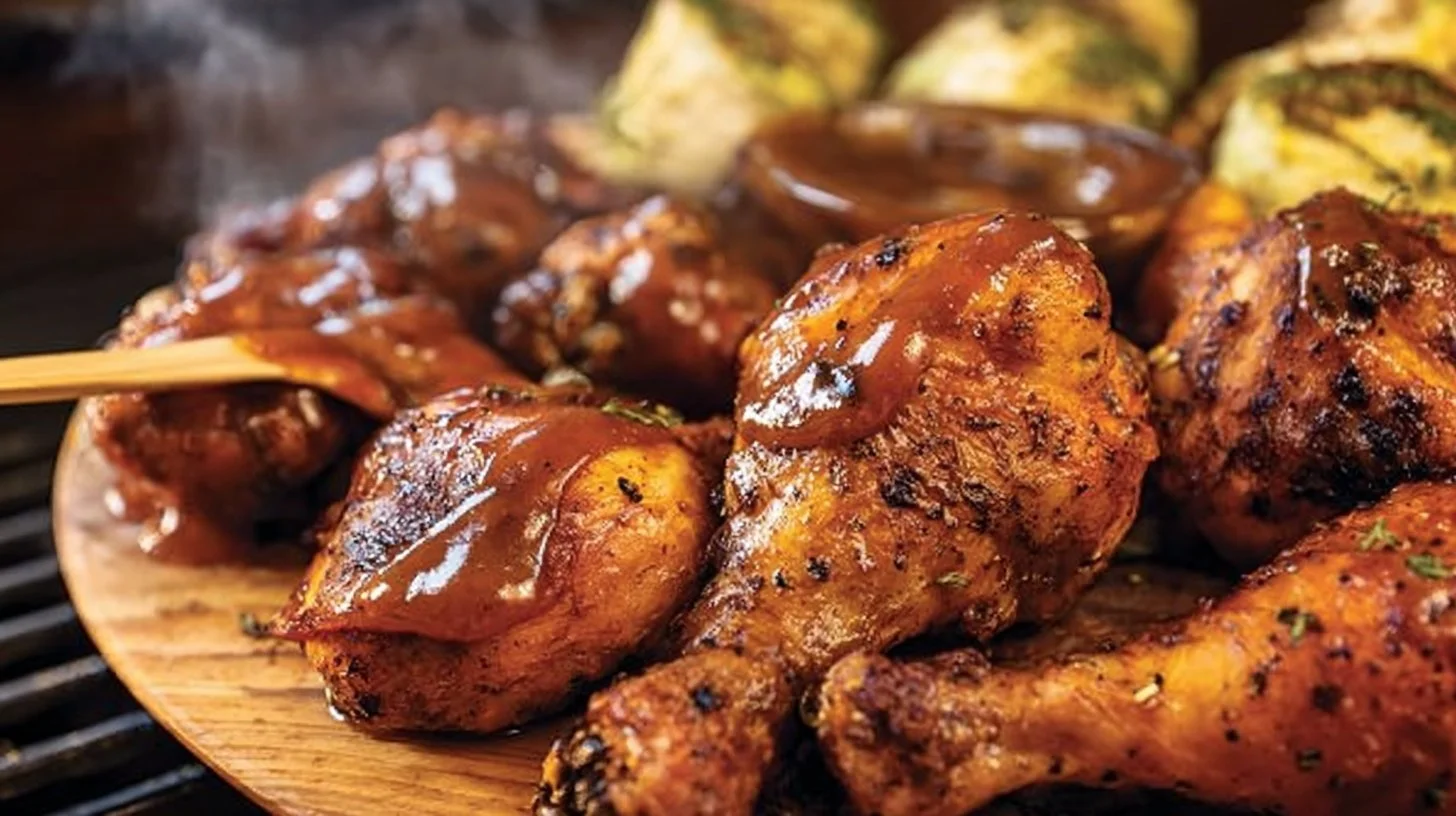 Delicious smoked chicken drumsticks on a grill ready to serve