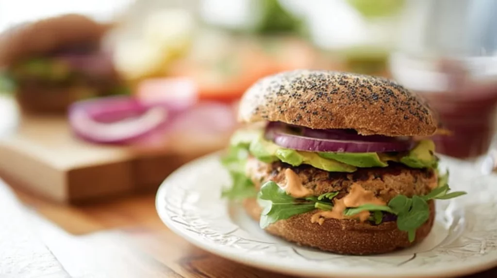 Southwest-style turkey burgers with spicy toppings on a grill