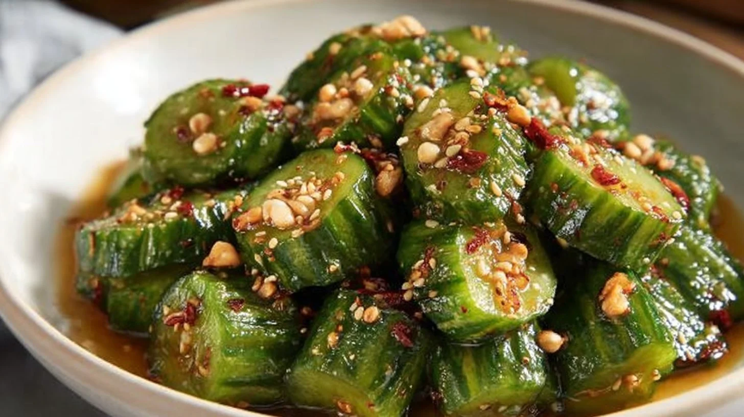 Spicy Asian Cucumber Salad with vibrant vegetables and dressing