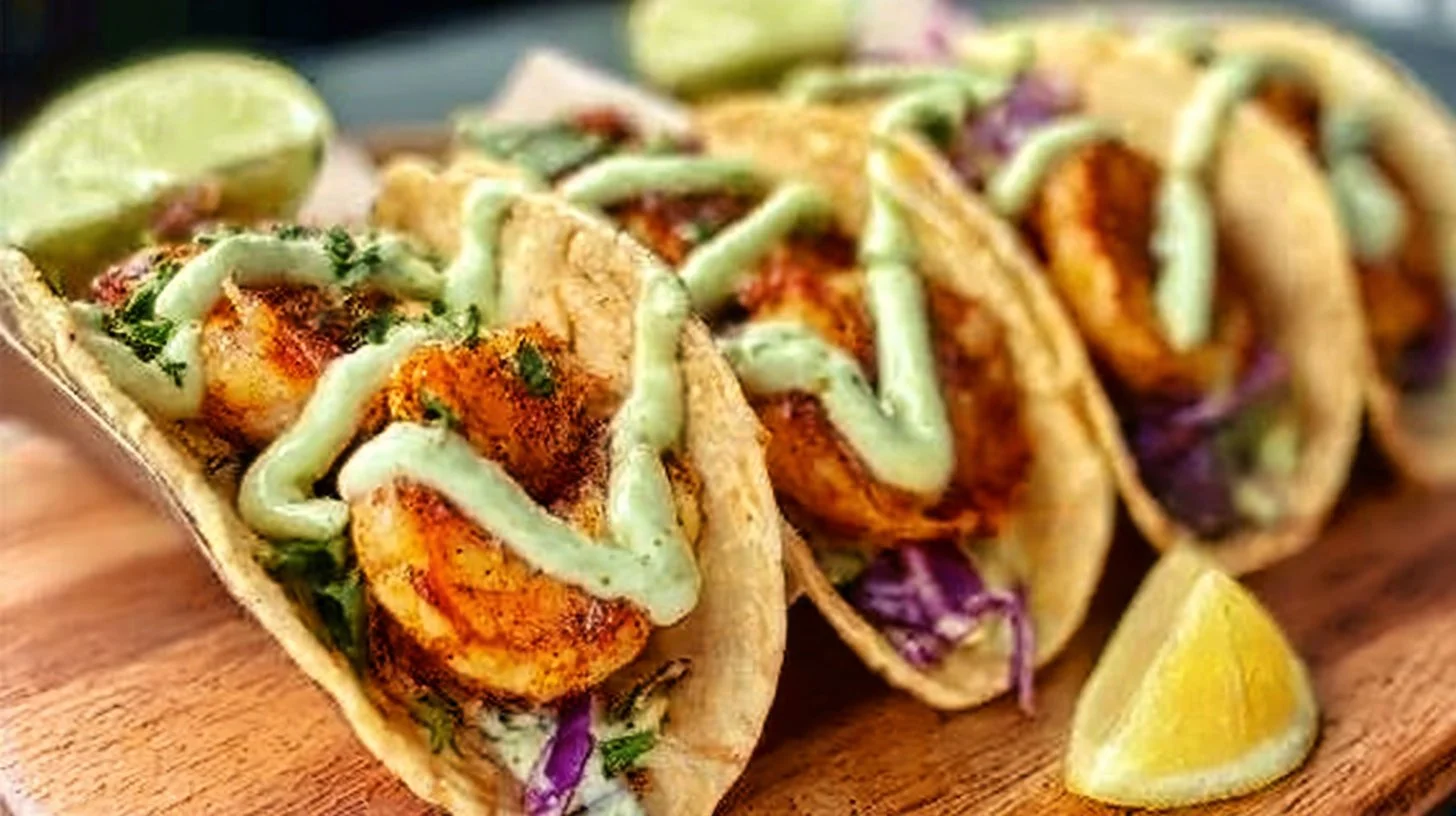 Delicious spicy shrimp tacos served with fresh toppings