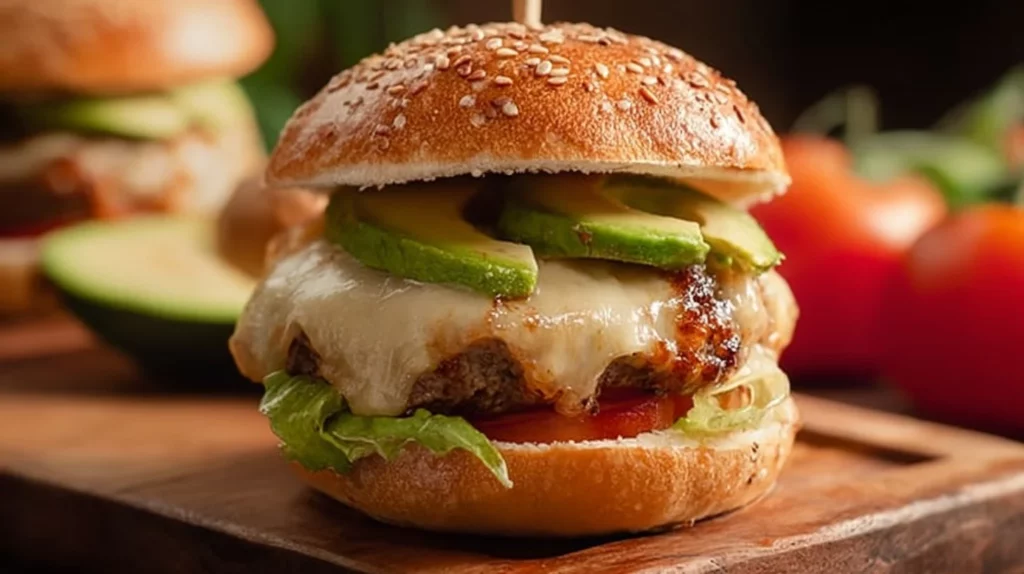 Spicy Southwestern turkey burgers on a grill garnished with fresh toppings