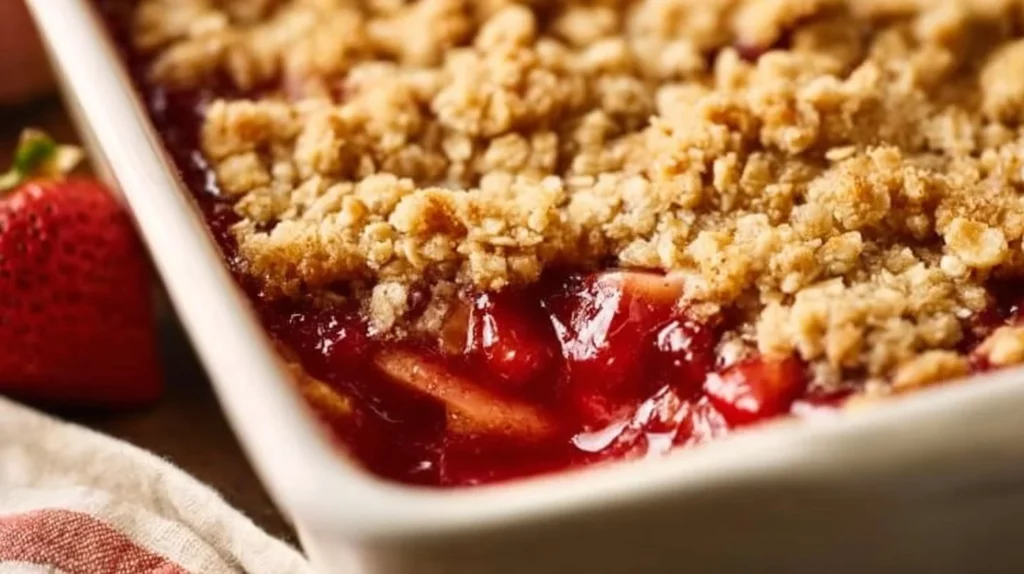 Delicious Strawberry Rhubarb Crisp Bars with a crunchy topping