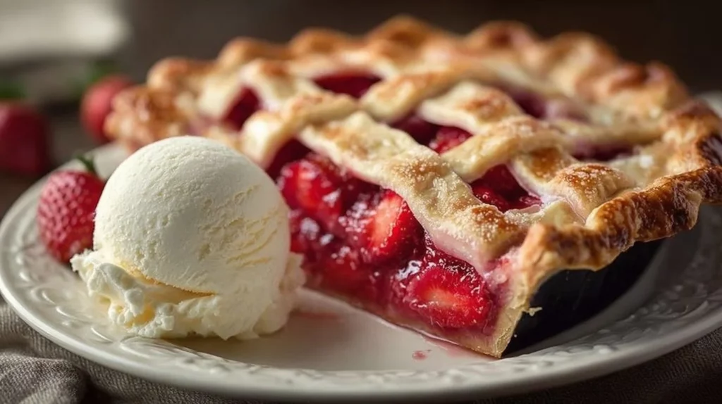 Delicious homemade strawberry rhubarb pie with flaky crust