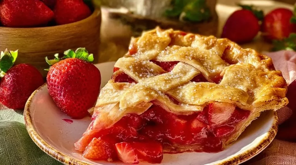 Homemade Strawberry Rhubarb Pie with flaky crust and vibrant filling