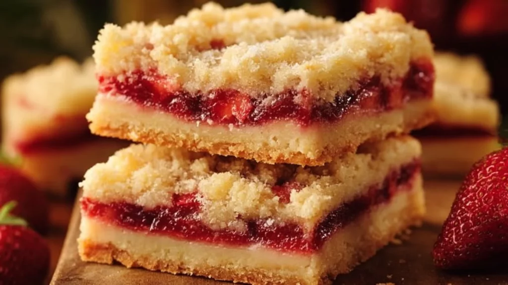 Delicious strawberry shortcake bars with fresh strawberries and creamy layers