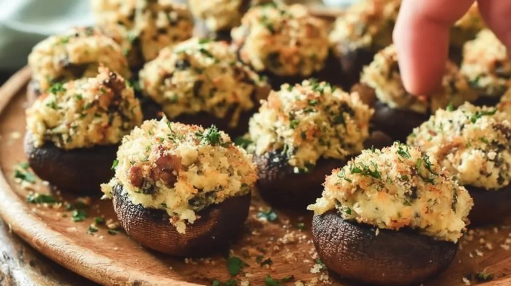 Delicious stuffed mushrooms fresh from the oven, ready to serve.