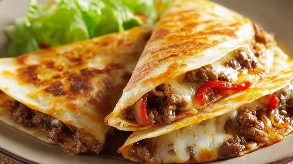 Delicious Taco Quesadillas served with toppings.