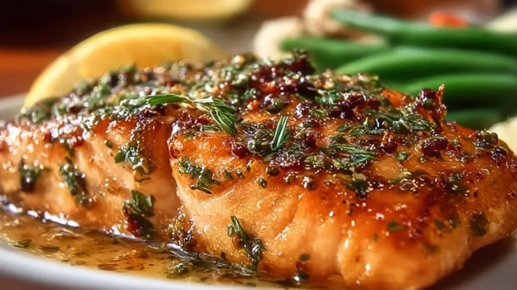 Delicious Texas Roadhouse Salmon served with lemon and herbs