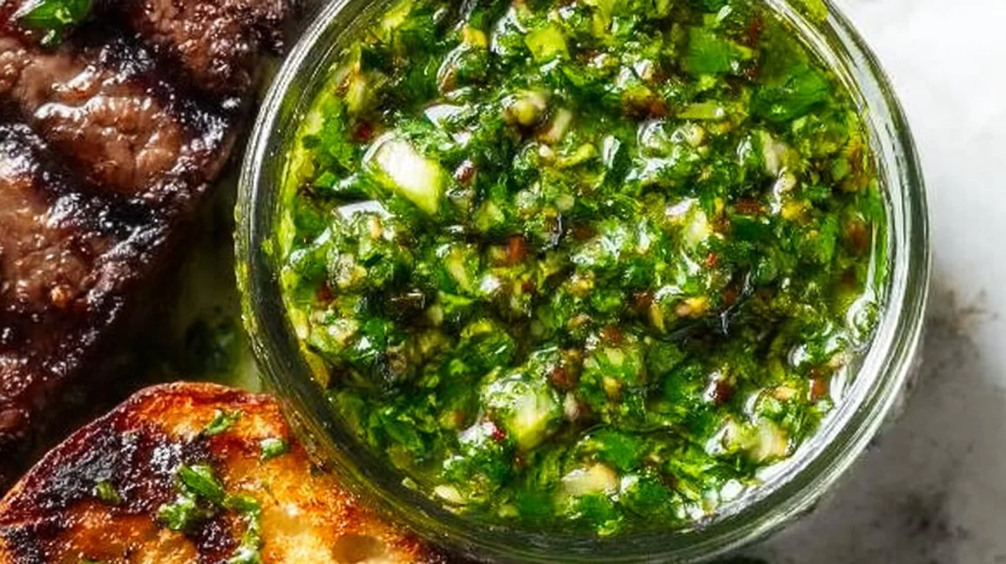 Authentic chimichurri sauce made with fresh herbs and spices for grilling