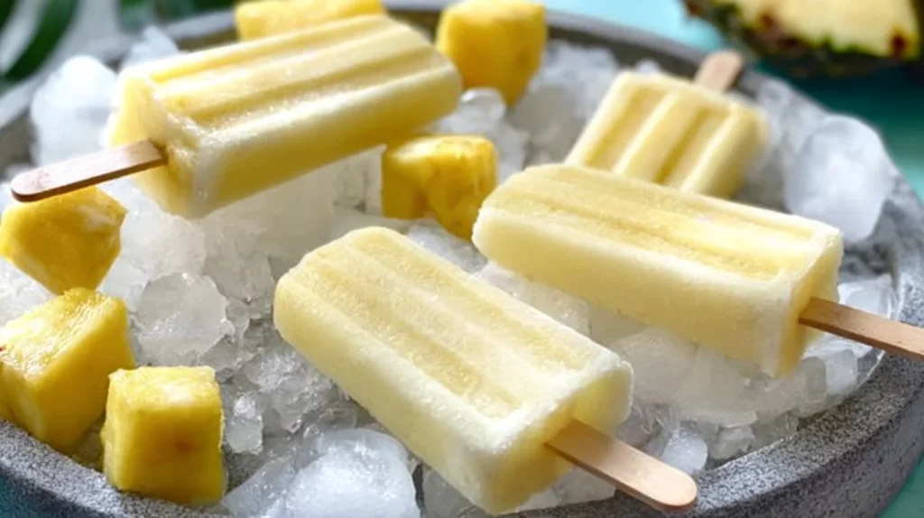 Delicious vegan pineapple popsicles on a sunny day