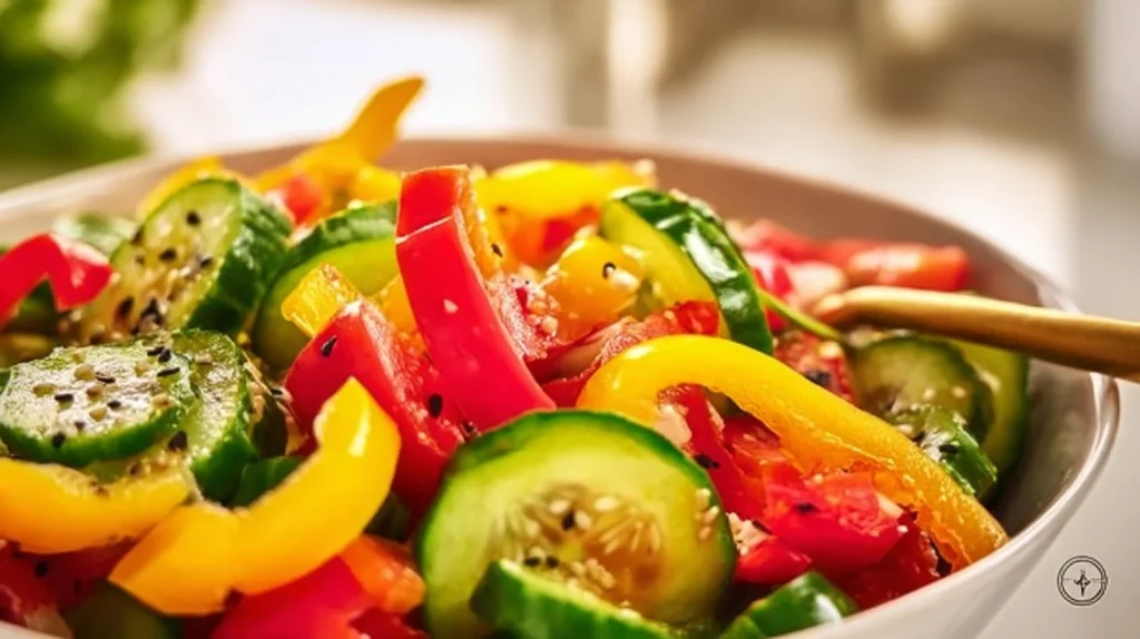Viral TikTok cucumber and bell pepper salad with fresh ingredients