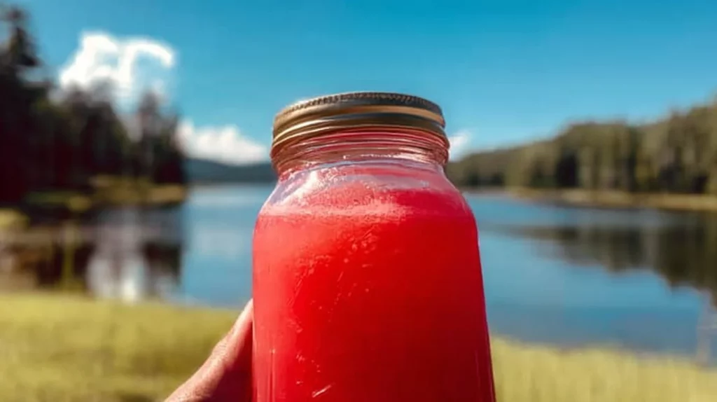 Refreshing watermelon lemon ginger drink in a glass with ice