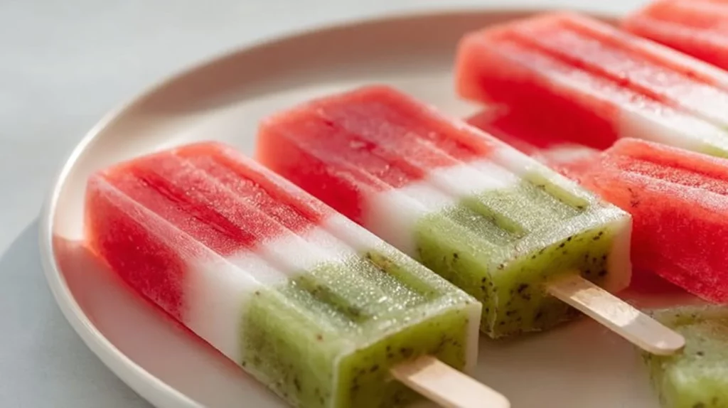 Delicious homemade watermelon popsicles on a sunny day
