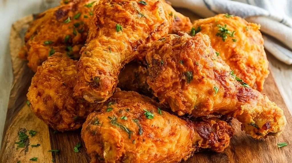 Crispy air fryer fried chicken served on a plate with dipping sauce