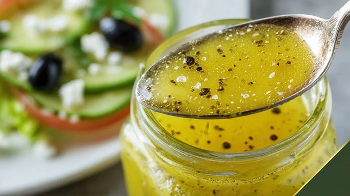 Homemade apple cider vinegar salad dressing in a glass jar with fresh ingredients